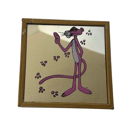 Unbranded Other - Vintage Pink Panther Framed Mirror Gold Frame Carnival Prize Wall Art 1970s